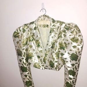 Allover Print Gigot Button Front Jacket Sparkling Pale Green Brand New Size:M